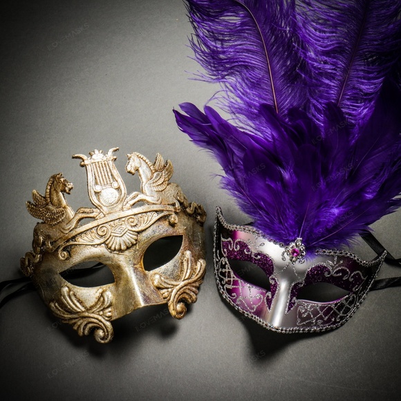Pegasus Horses & Purple Feather Couple Eyes Masks - Picture 1 of 5